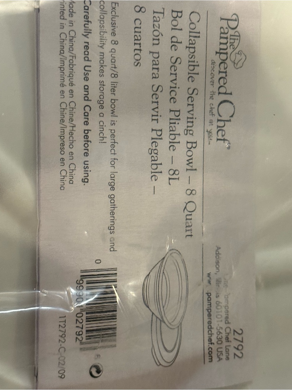 Pampered Chef Collapsible Bowl 8 quart